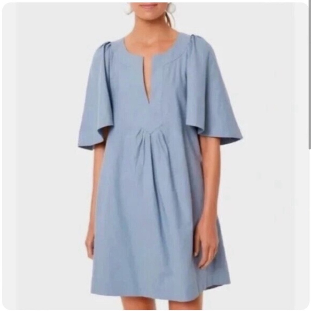 Pomander Place "Finley" 100% Cotton Flutter Sleeve Dusty Light Blue Mini Dress